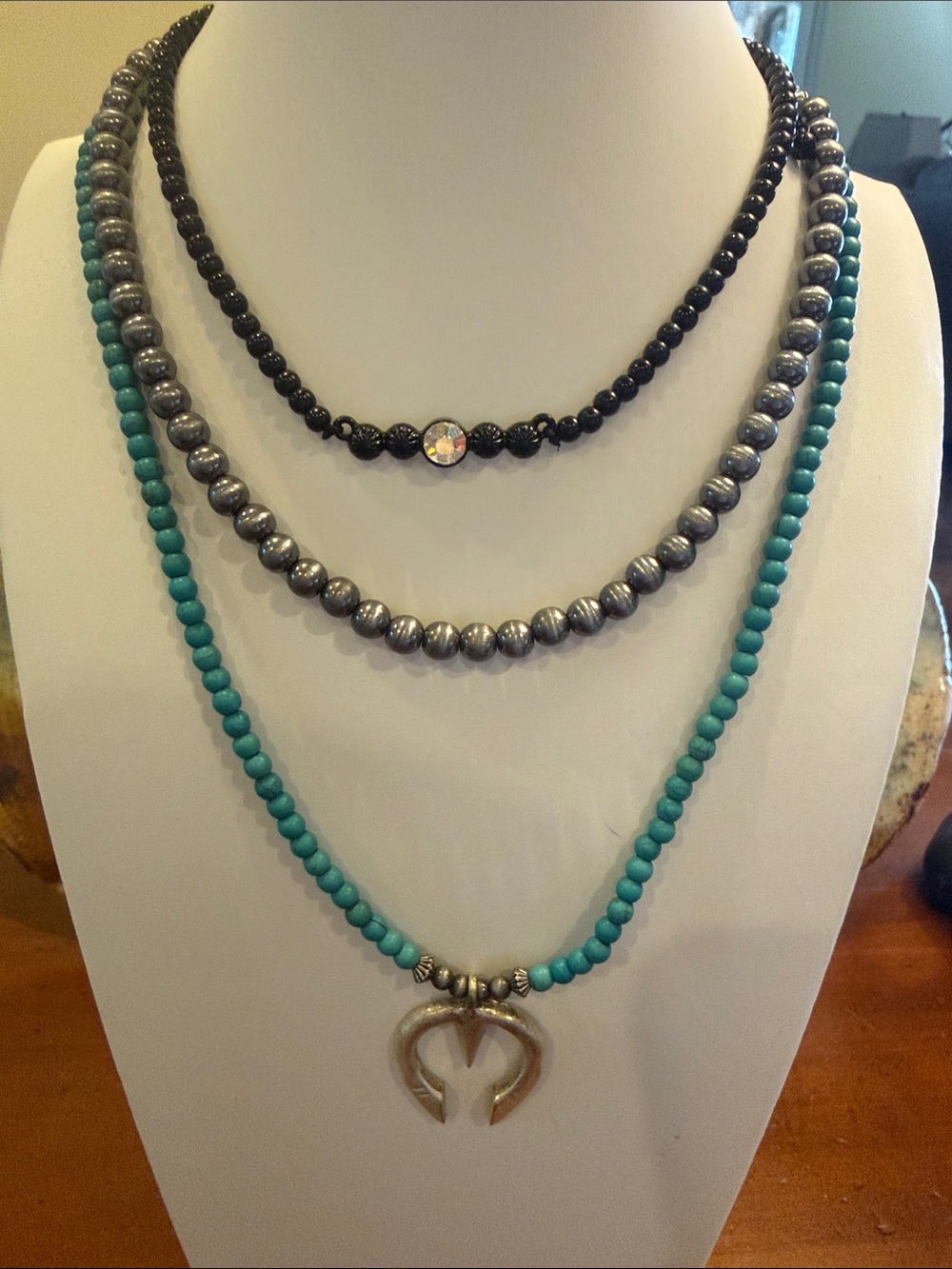 Turquoise Beaded Naja Pendant Necklace - Women Jewelry.  Three Separate Pieces